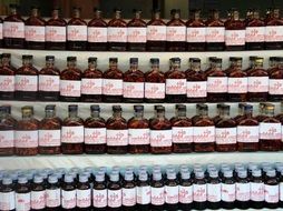 bottles of tinctures in a Chinese pharmacy