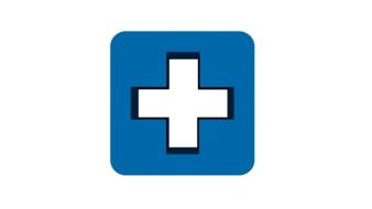 white cross on a blue square