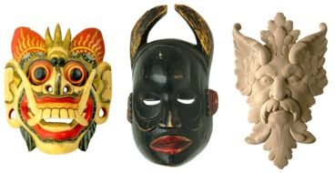 three carved Wooden Masks