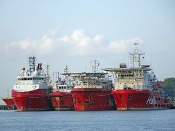 industrial vessels in the port on a sunny day