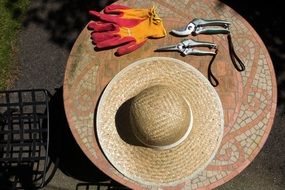 sun hat and garden shears