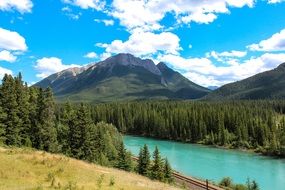 panorama of the turquoise bow river in canada