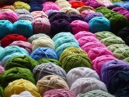 A lot of the colorful wool yarns