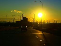 sunset at Industrial Landscape, usa, Chicago