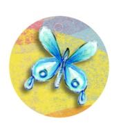 blue butterfly painted on wallpaper