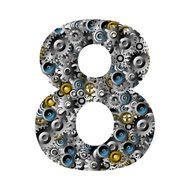 number eight with mechanical background