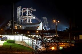 Furnace at Steel Factory, night industrial landscape