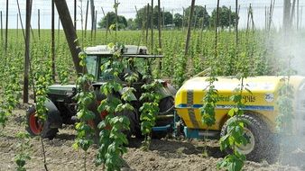 small tractor on a farm field