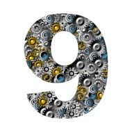 number nine with mechanical background