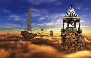 Fantasy Castle Sky drawing