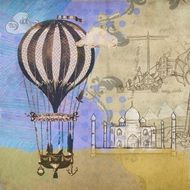 Vintage postcard with hot air ballon on it