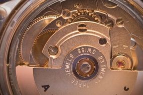 precise mechanism of wrist watches close-up, 23 jewels swiss