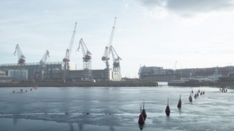 port Cranes on harbor at winter