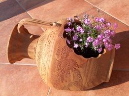 broken jug like a flower pot