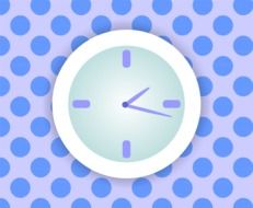 Clock on blue polka dots wall, drawing