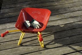 work gloves in a baby trolley