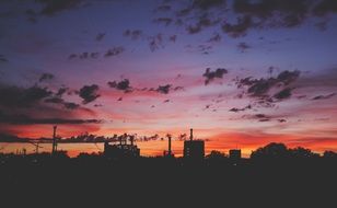 Factory building at the sunset