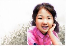 watercolor portrait of a smiling asian girl