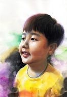 watercolour portrait of a young asian boy