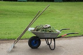 garden cart with trash