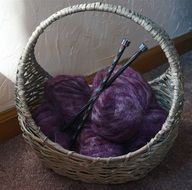 Purple mohair yarn in a basket