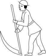 drawn farmer with scythe