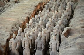 figures of the terracotta army of Emperor Qin in the mausoleum