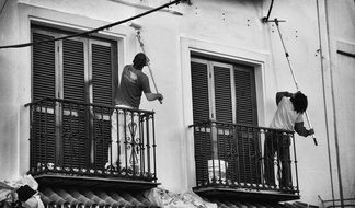 Black and white photo of the workers