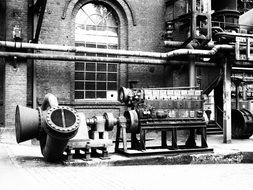 black and white image of retro industry