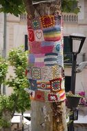 tree in colorful knitting in Mallorca