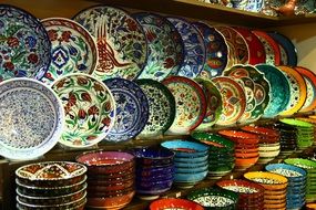 Traditional plates on a grand bazaar