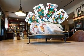 playing cards on table in Restaurant interior, germany, upper bavaria