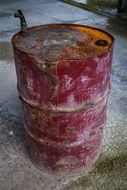 rusty red barrel close up
