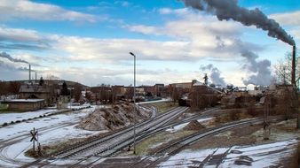 smoke of industrial chimney in winter