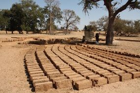 clay bricks on ground, africa