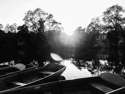 black and white image of river gardens