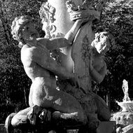 black and white photo of sculpture in spain