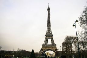 Eiffel Tower at cloudy winter evening, France, Paris