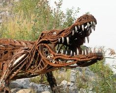 Rusted sculpture of crocodile