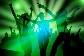 silhouettes of dancing girls in a bright green background