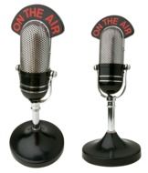 vintage radio microphones on a white background