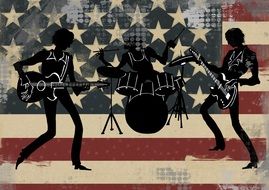 black silhouettes of american band at the background of the american flag