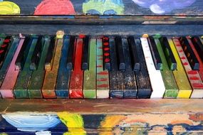 top view of the multi-colored piano keys