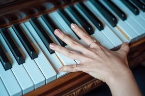 Hand on the piano close-up