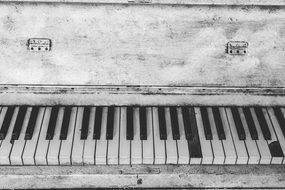 black and white image of vintage piano keys