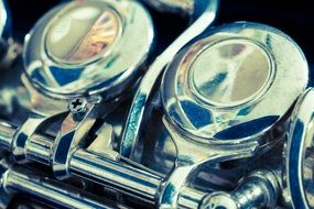 chrome buttons of the flute closeup