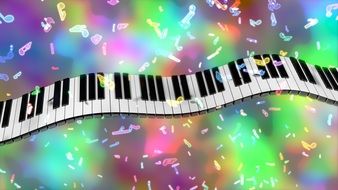 Piano Keys and colorful Music notes, digital art