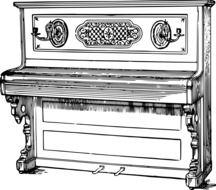 black and white drawing of a piano