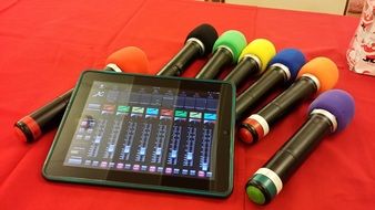 many wireless multi-colored microphones