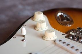 corps of the yellow guitar close up